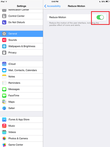 iOS 7 Toggle Reduce Motion